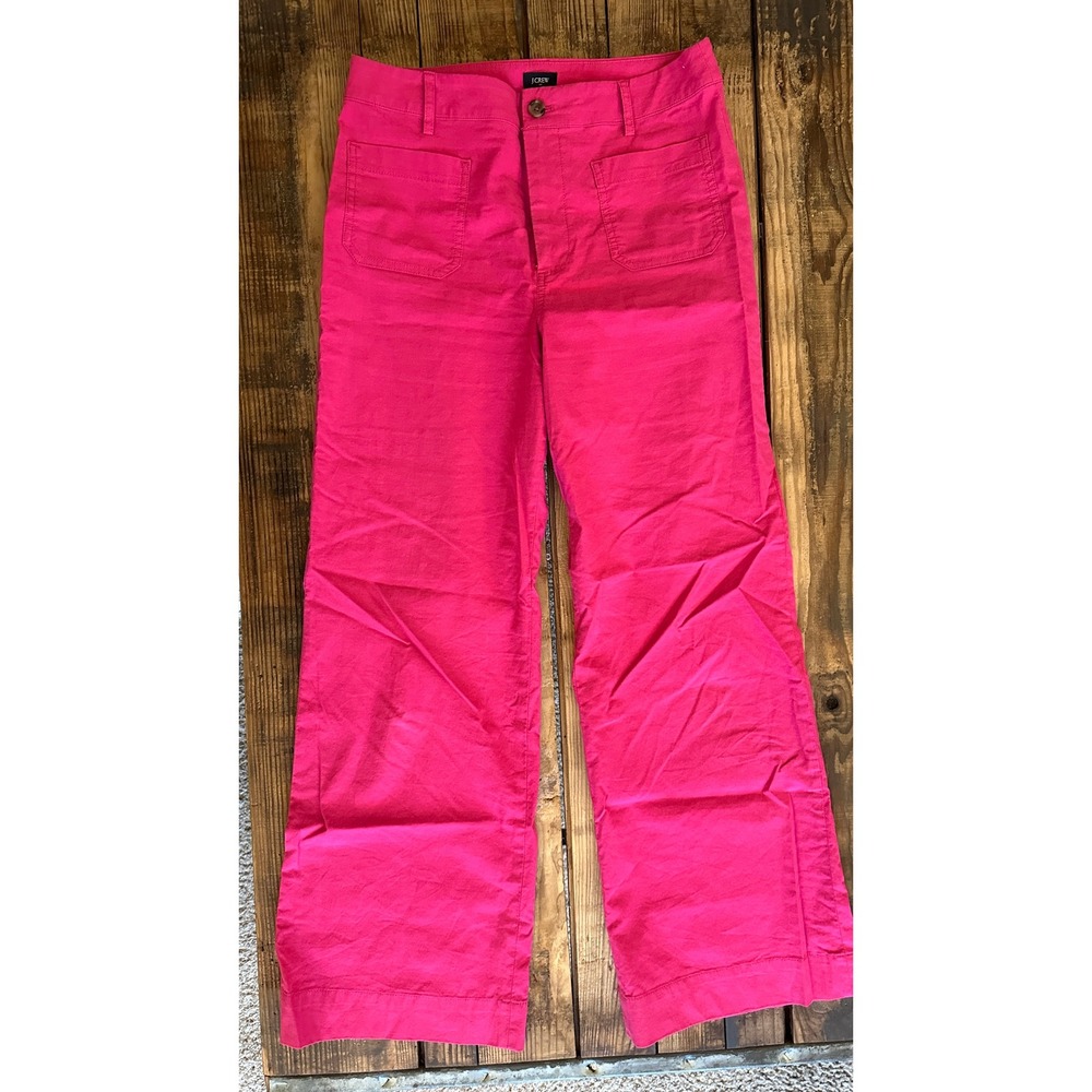 J.Crew Pink Cotton Linen Blend Wide Leg Patch Pocket Trousers Size 29 Preppy